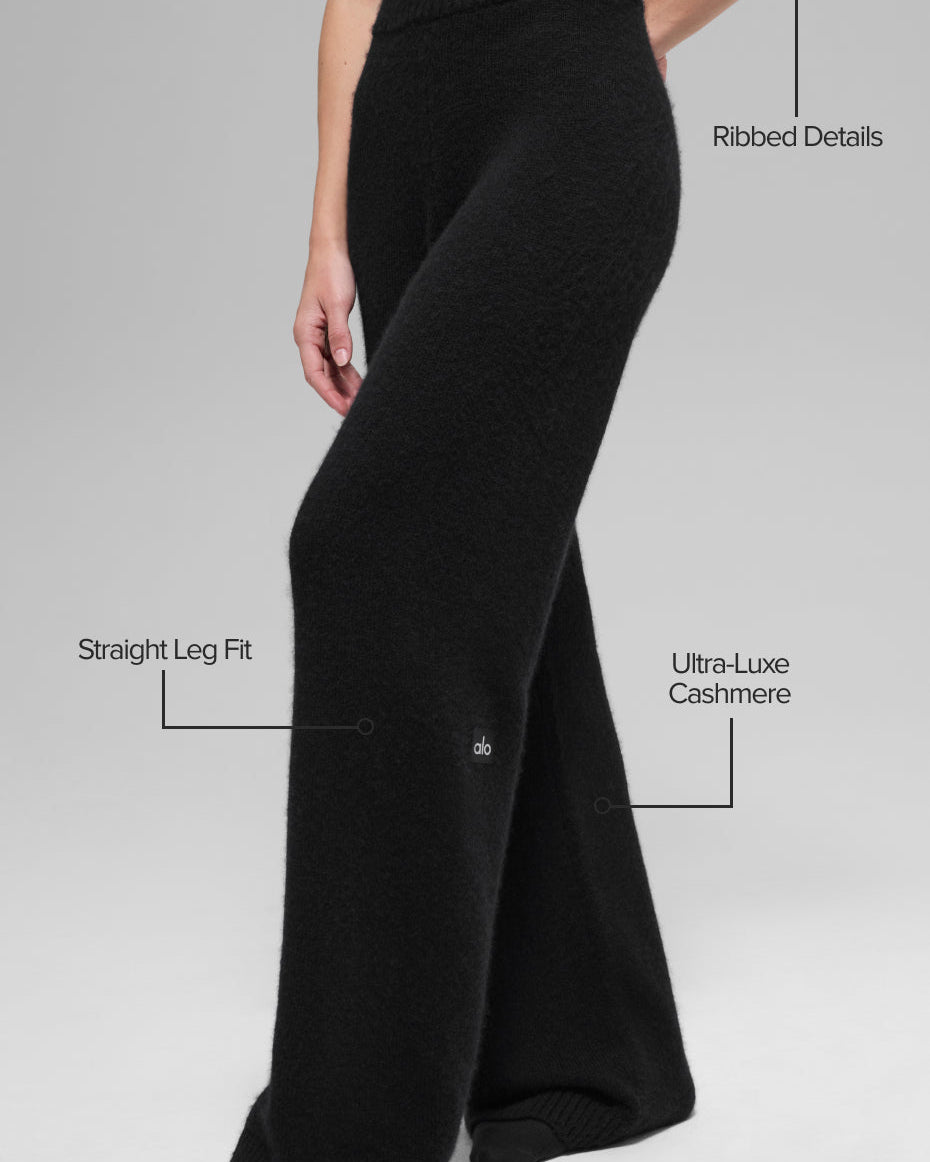 Wool Cashmere High-Waist New Class Wide Leg Pant - Black