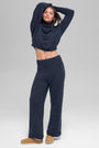 Wool Cashmere High-Waist New Class Wide Leg Pant - Navy