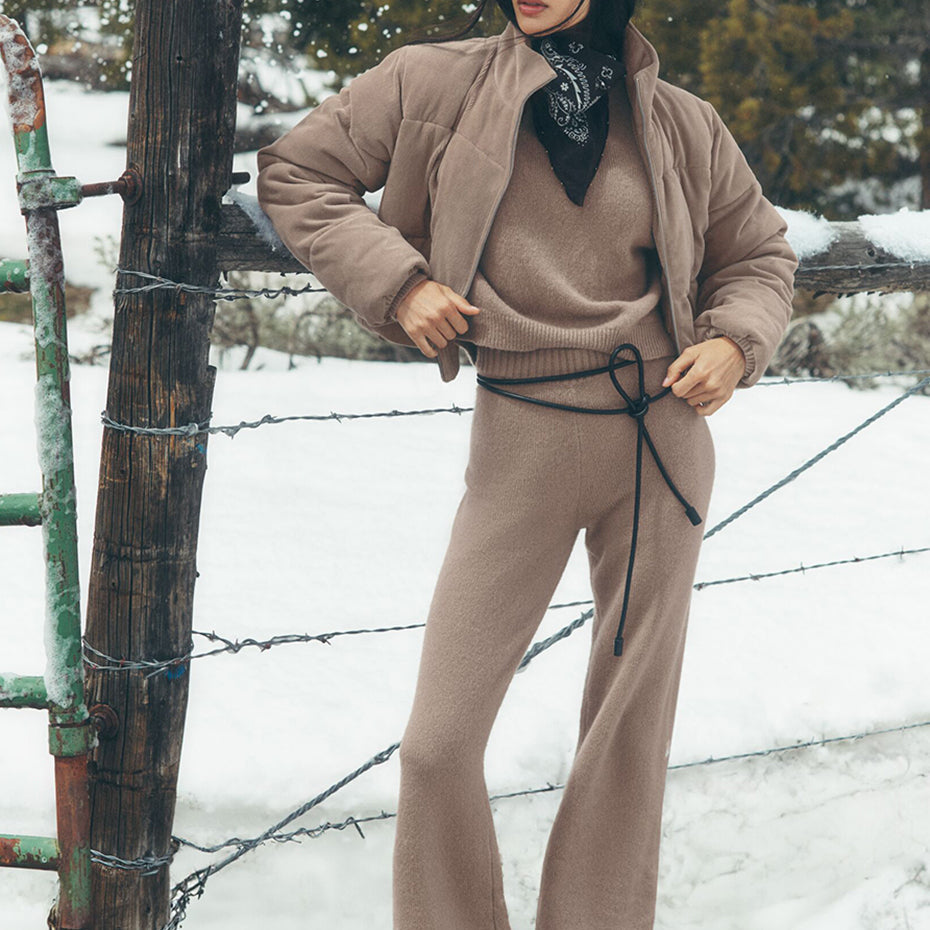 Wool Cashmere High-Waist New Class Wide Leg Pant - Chai Latte