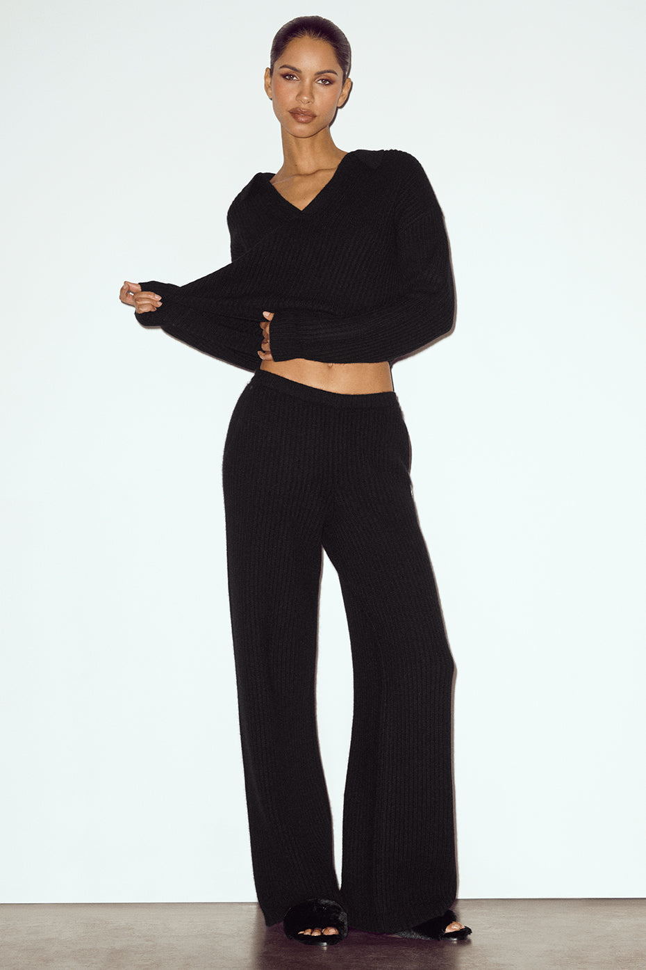 Cashmere High-Waist Northstar Straight Leg Pant - Black
