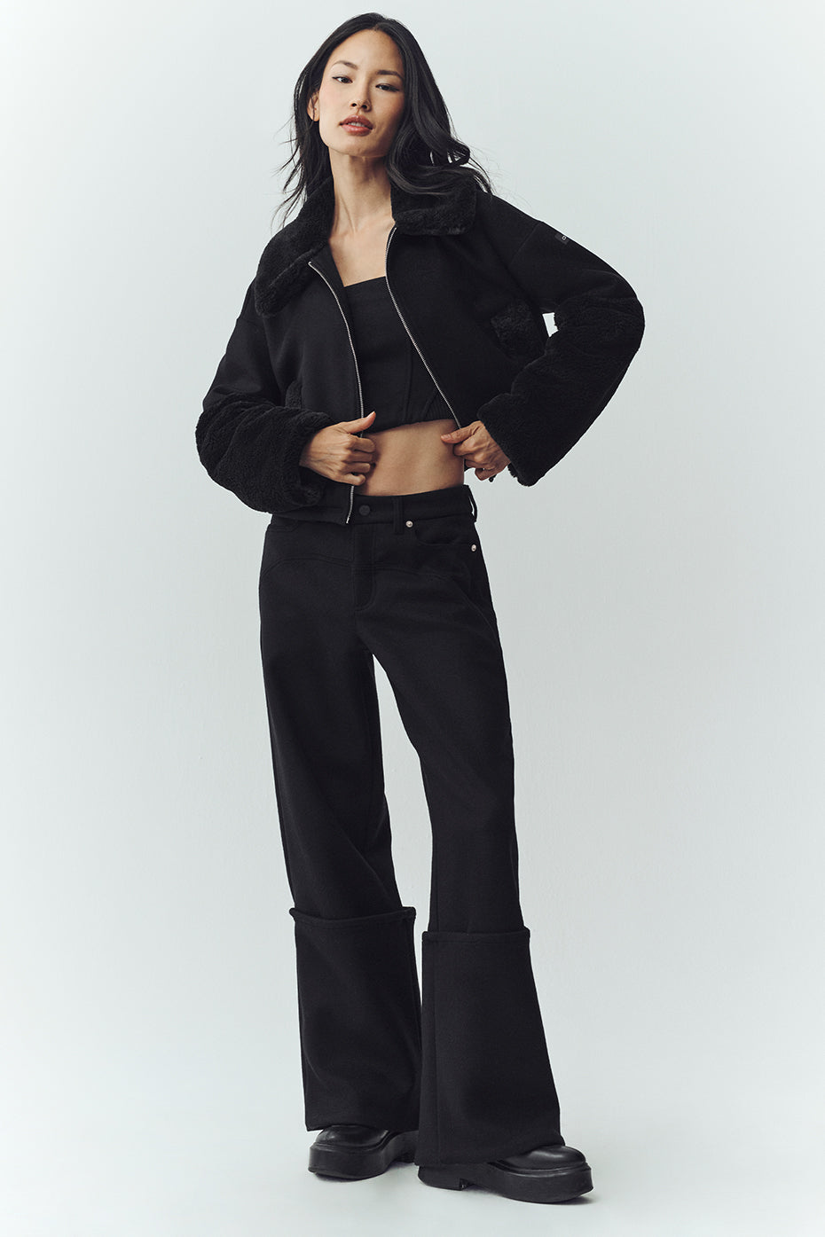 Wool Blend Nightcap Wide Leg Pant - Black
