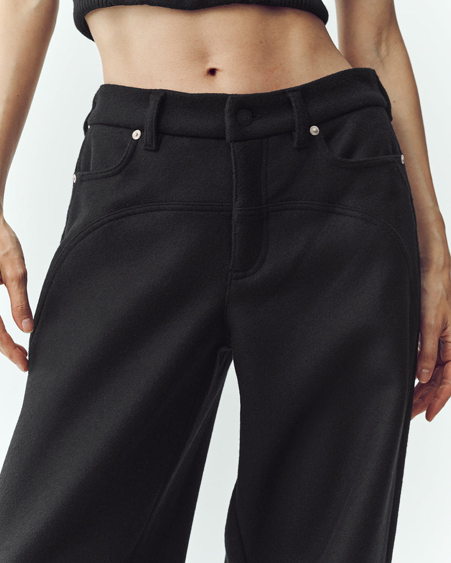 Wool Blend Nightcap Wide Leg Pant - Black