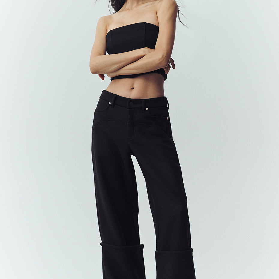 Wool Blend Nightcap Wide Leg Pant - Black
