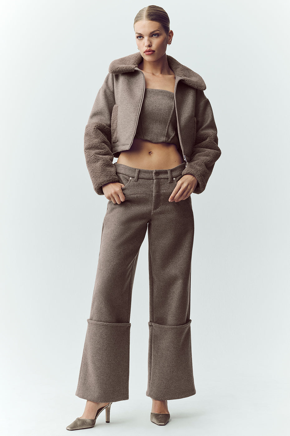 Wool Blend Nightcap Wide Leg Pant - Alpine Cocoa Heather