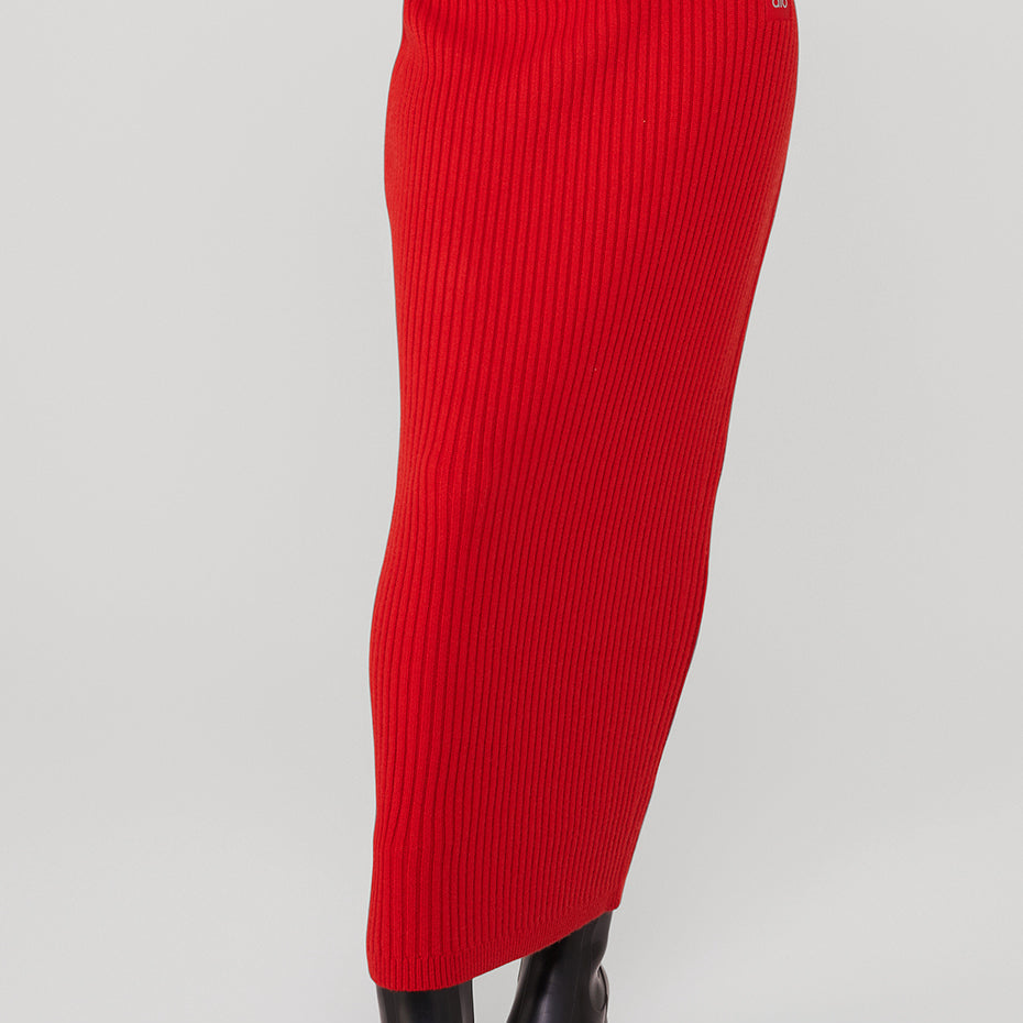 Cashmere Ribbed High-Waist Winter Dream Skirt - Red Flame