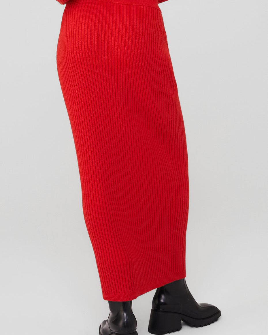 Cashmere Ribbed High-Waist Winter Dream Skirt - Red Flame