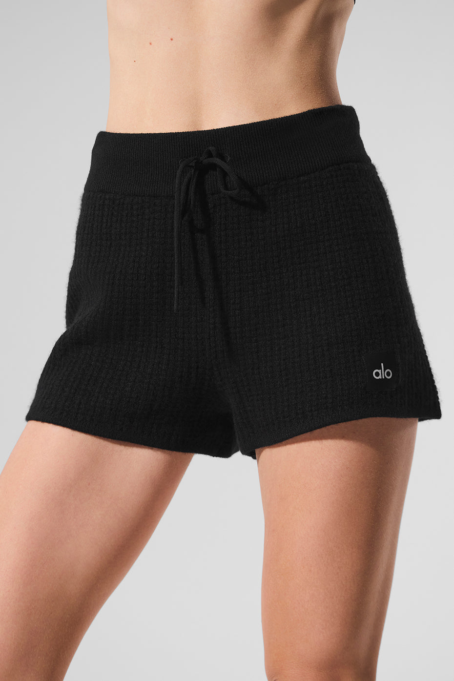 Cashmere High-Waist Plush Waffle Short - Black