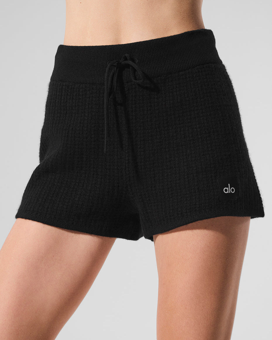 Cashmere High-Waist Plush Waffle Short - Black