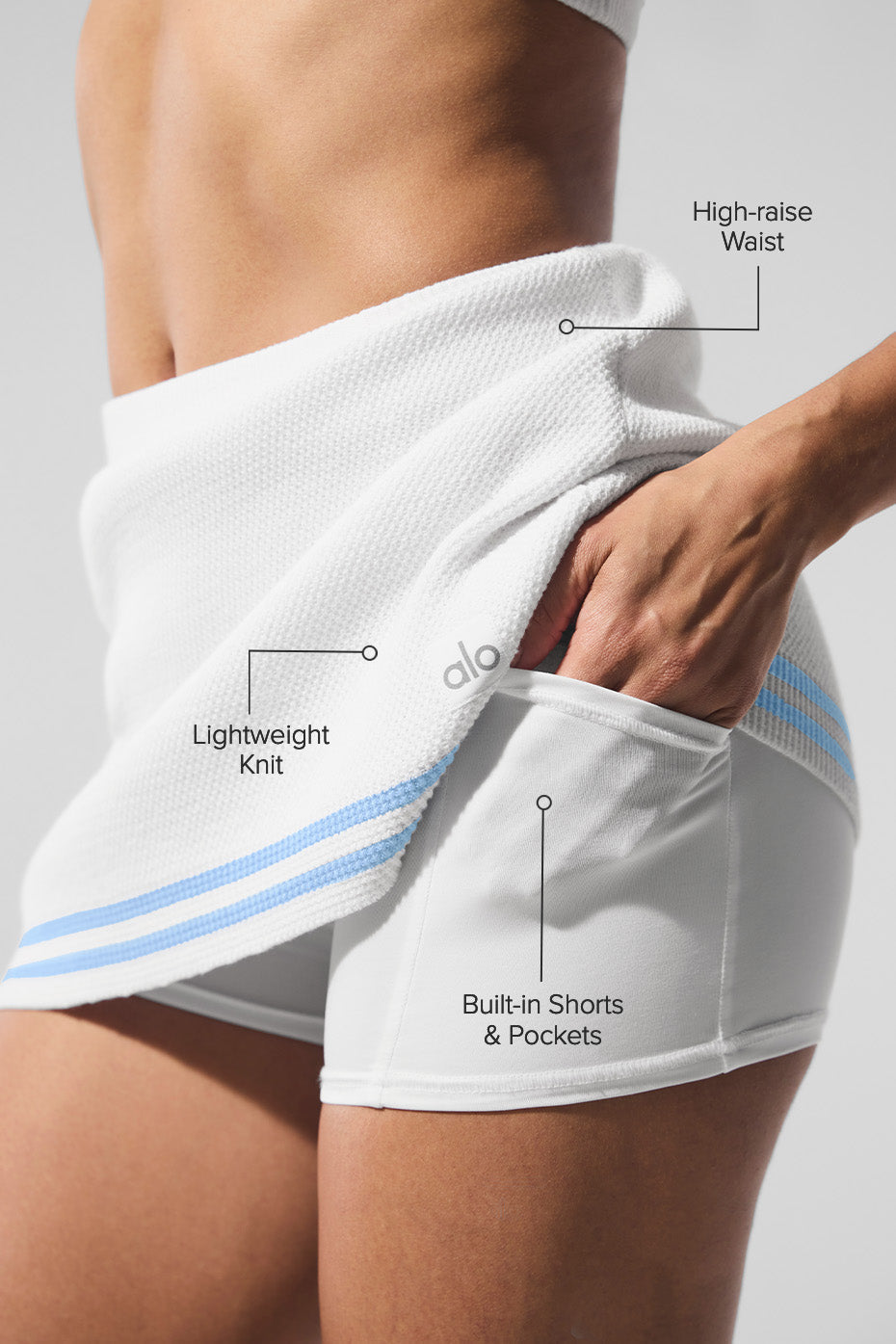 Tennis Club Sweater Knit Skirt - White/Seashell Blue