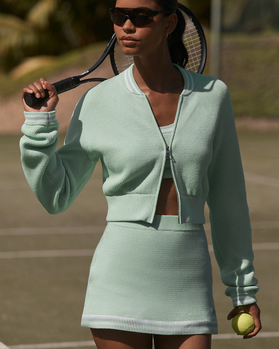 Tennis Club Sweater Knit Skirt - Spearmint/White