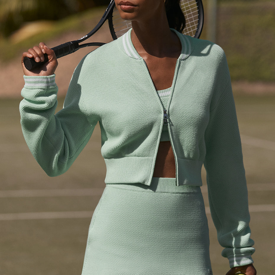 Tennis Club Sweater Knit Skirt - Spearmint/White