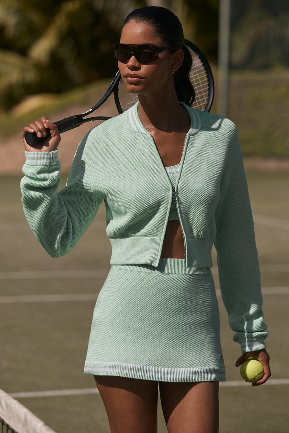 Tennis Club Sweater Knit Skirt - Spearmint/White