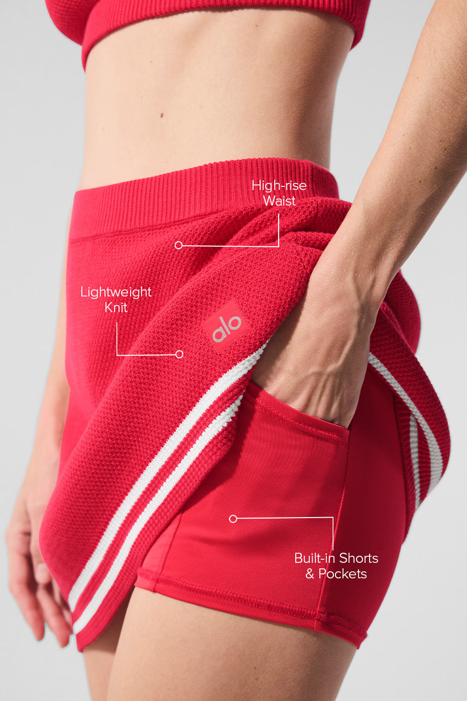 Tennis Club Sweater Knit Skirt - Candy Red/White