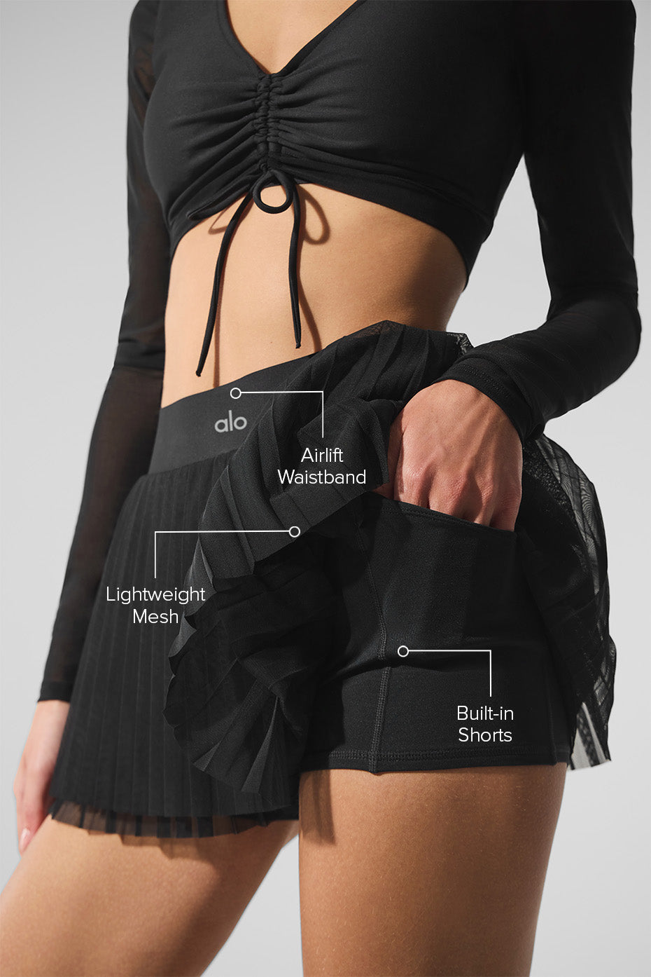 Mesh Baseline Tennis Skirt - Black