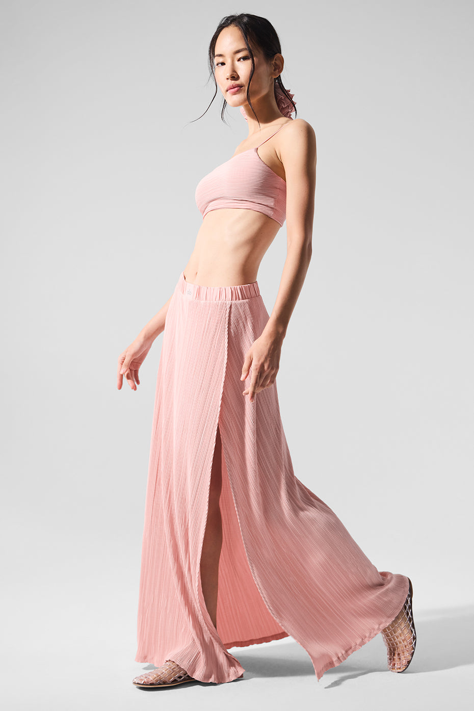 Micro Plisse Game On Long Skirt - Pink Quartz