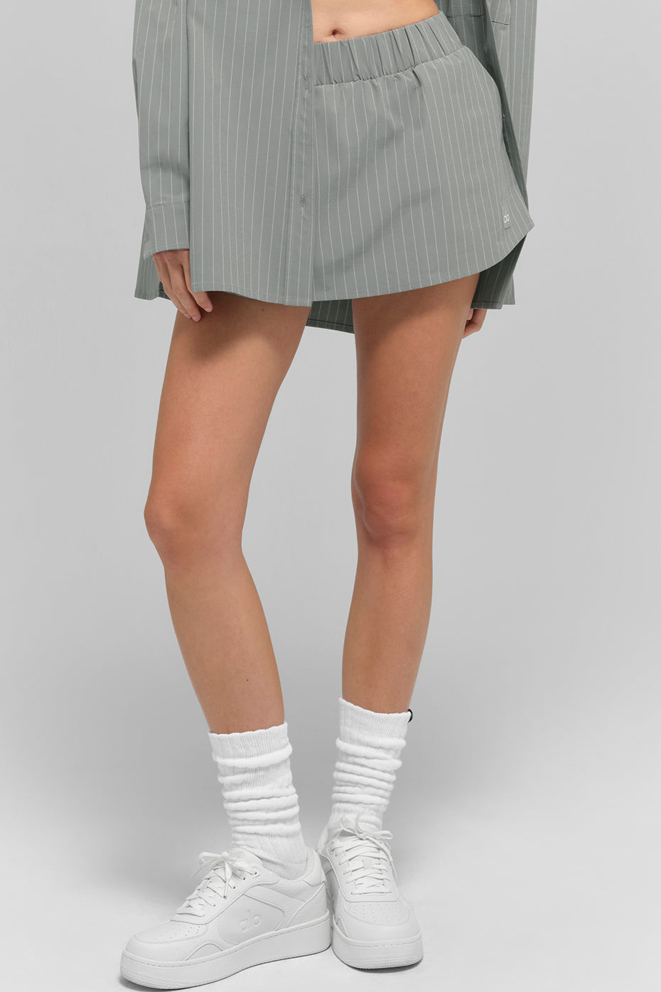 Pinstripe Daylight Mini Skirt - Lunar Grey/White