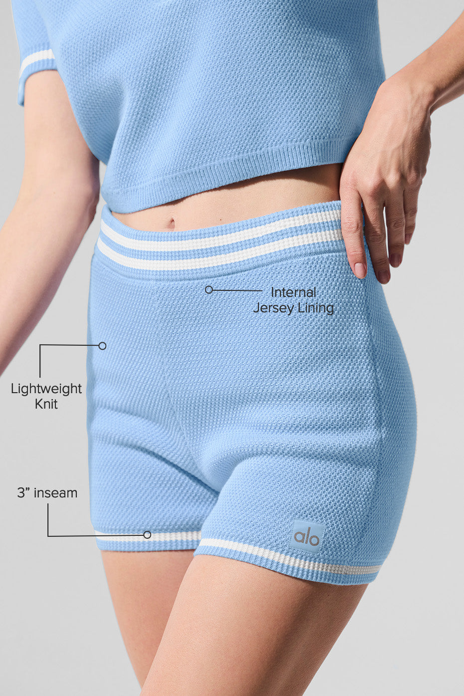 Tennis Club Sweater Knit Hot Short - Seashell Blue/White