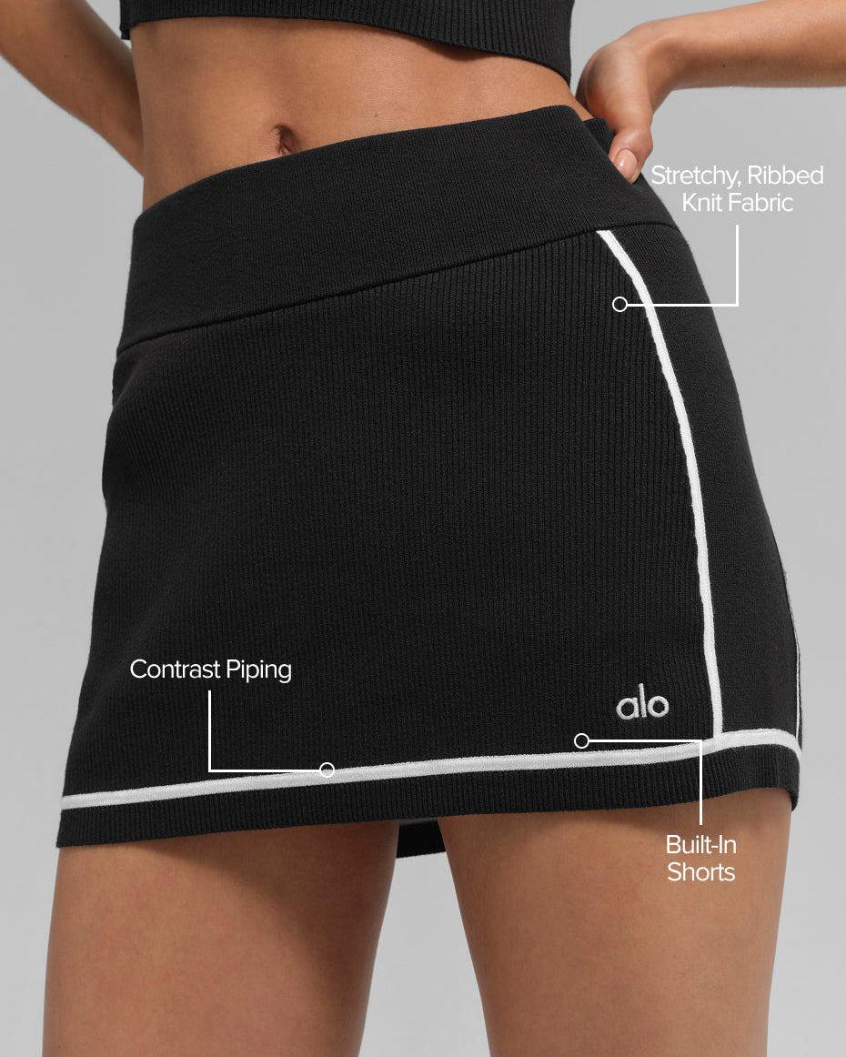 Ribbed Sweater Knit Highline Mini Skirt - Black/White