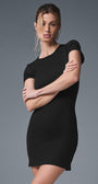 Goddess Ribbed Short Sleeve Dress - Black