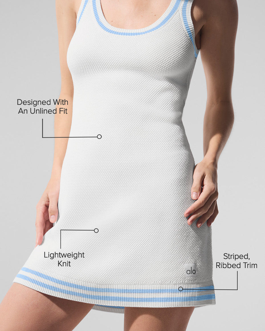 Tennis Club Sweater Knit Dress - White/Seashell Blue