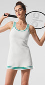 Tennis Club Sweater Knit Dress - White/Spruce Green