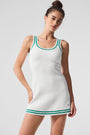 Tennis Club Sweater Knit Dress - White/Spruce Green
