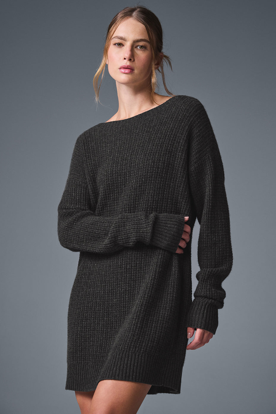 Cashmere Plush Waffle Dress - Dark Heather Grey