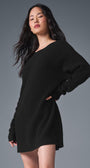 Cashmere Plush Waffle Dress - Black