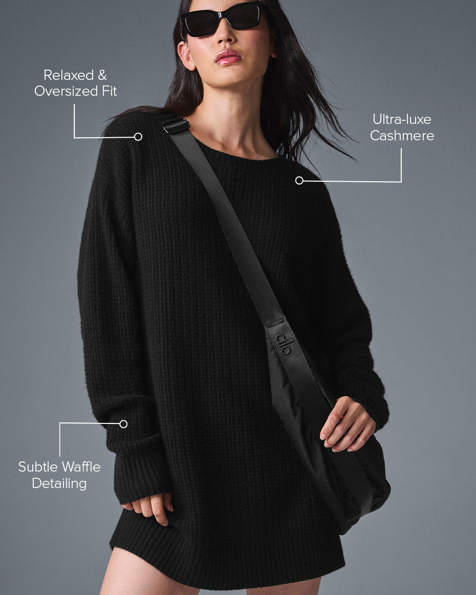 Cashmere Plush Waffle Dress - Black