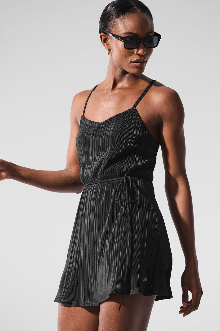 Micro Plisse Game On Tennis Dress - Black