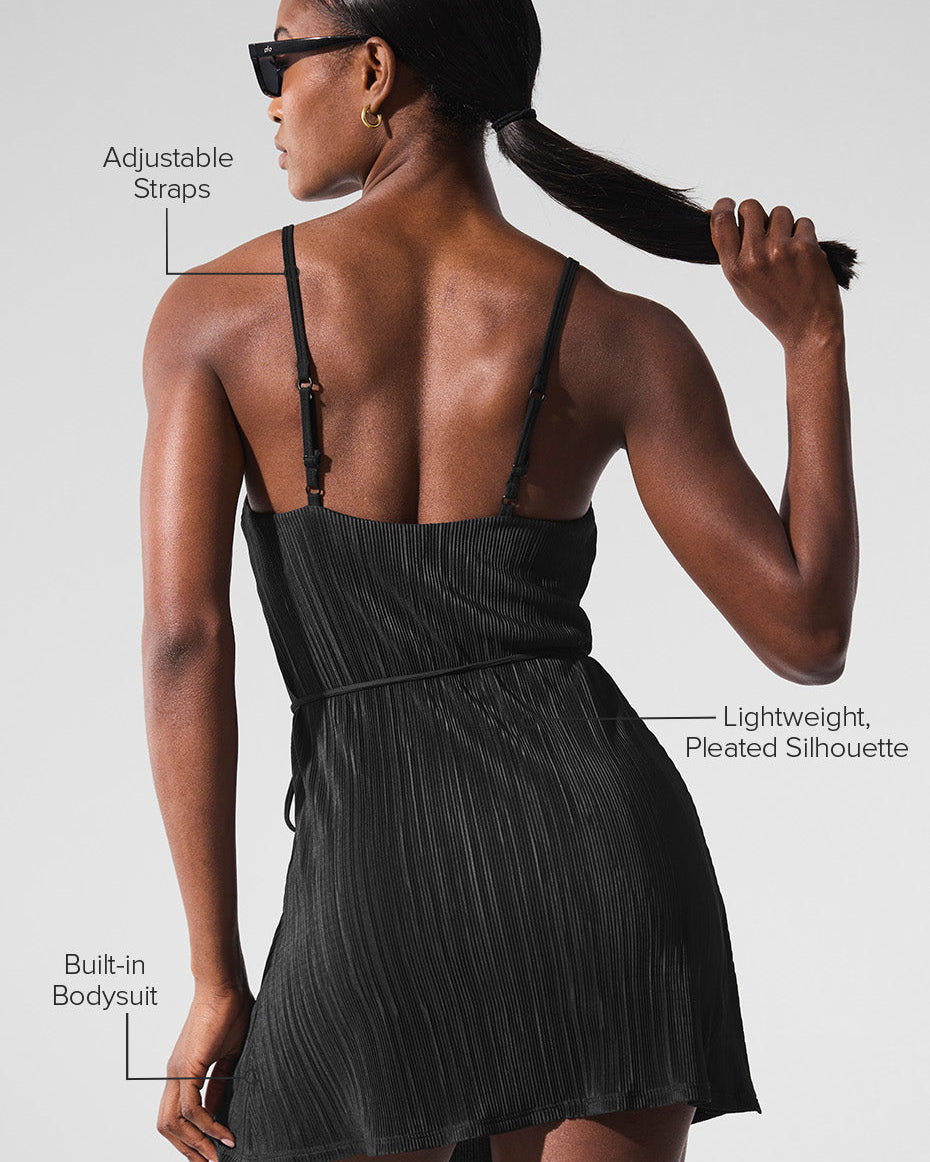 Micro Plisse Game On Tennis Dress - Black