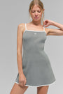 Ribbed Sweater Knit Highline Dress - Lunar Grey/White