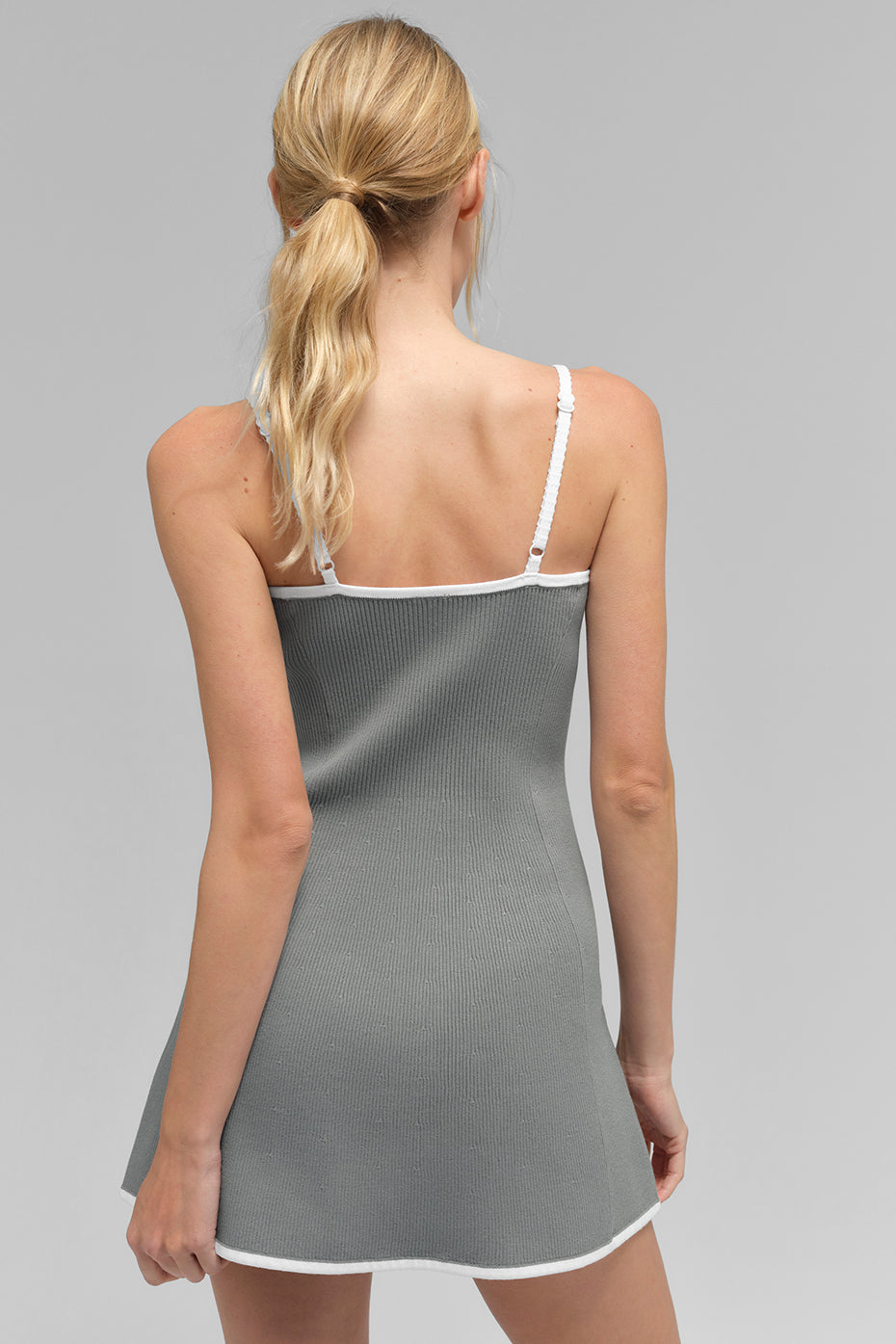 Ribbed Sweater Knit Highline Dress - Lunar Grey/White