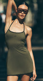 ALO Softsculpt Halter Tennis Dress - Green Olive/Black