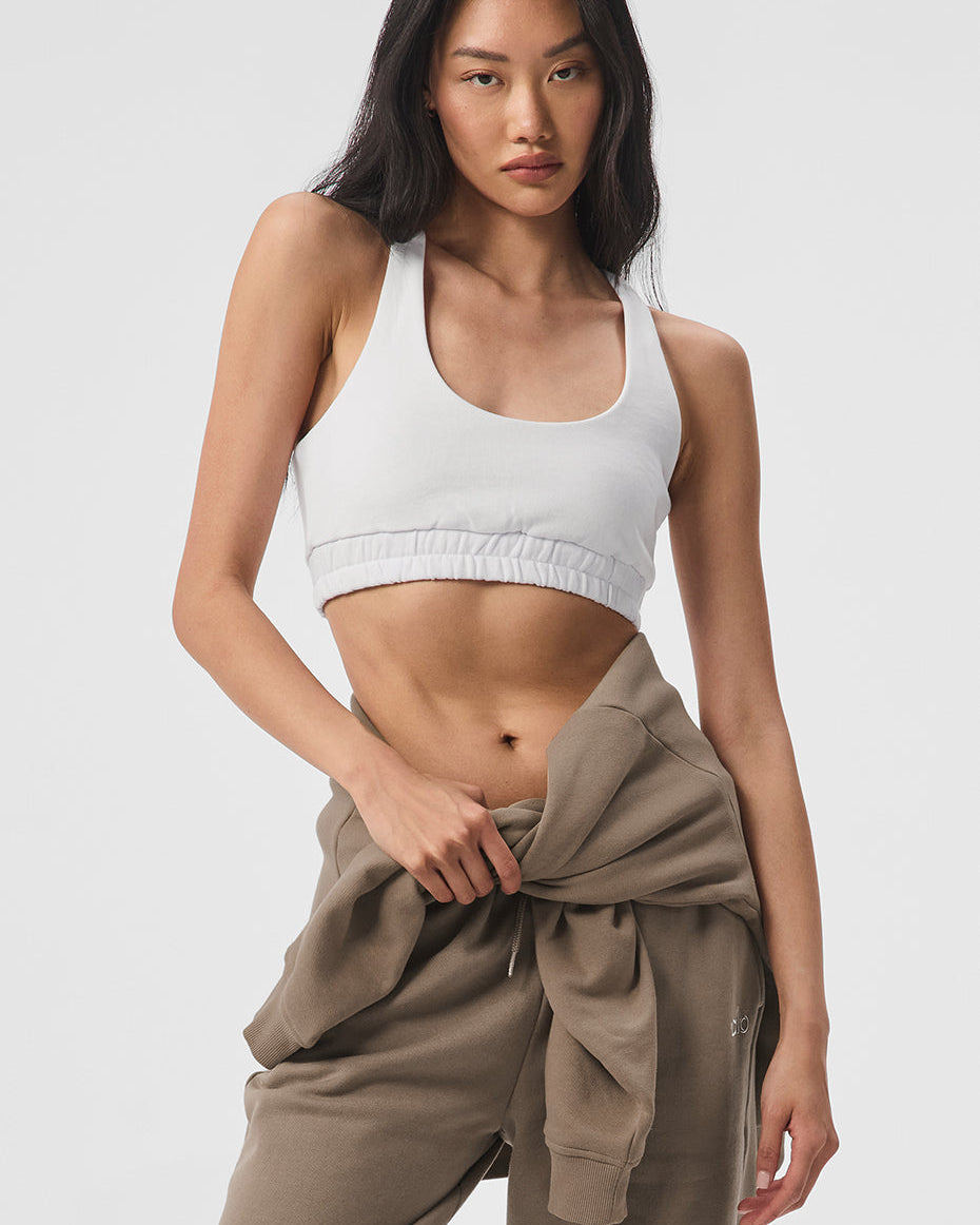 Scoop Neck Sweatshirt Bra - White