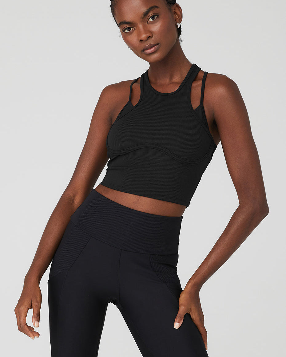 Ribbed Airlift Enchanted Bra Tank - Black