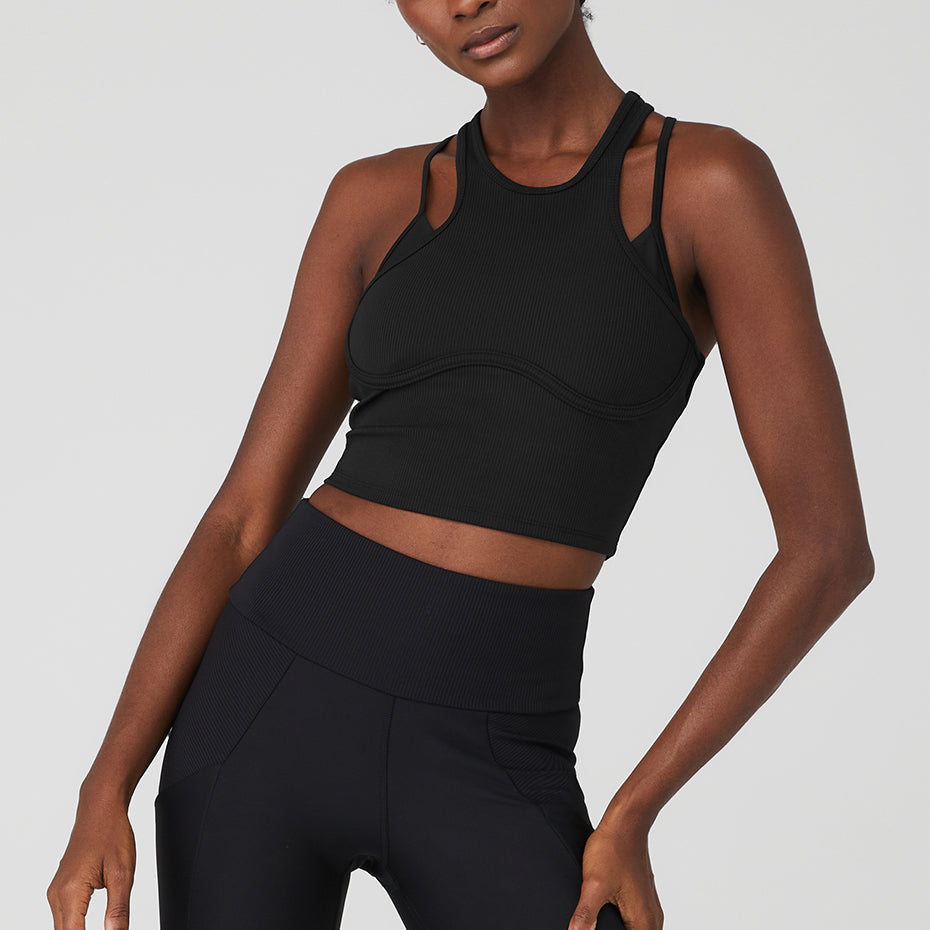 Ribbed Airlift Enchanted Bra Tank - Black