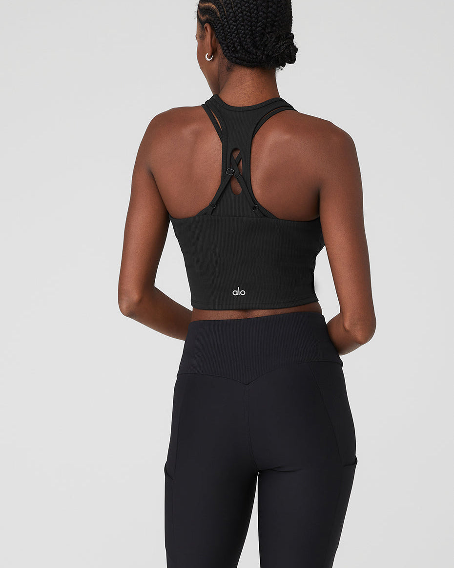 Ribbed Airlift Enchanted Bra Tank - Black