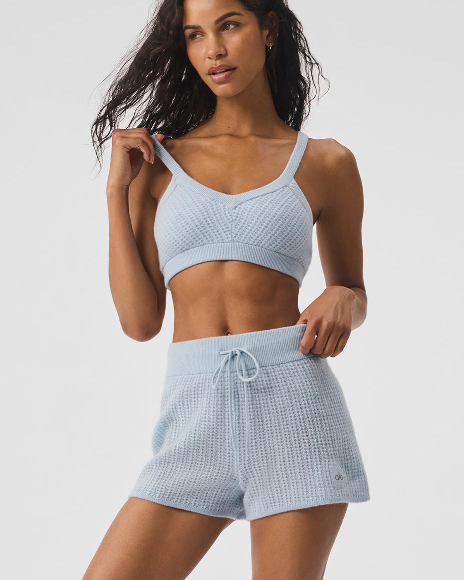 Cashmere Plush Waffle V-Neck Bra - Crystal Blue