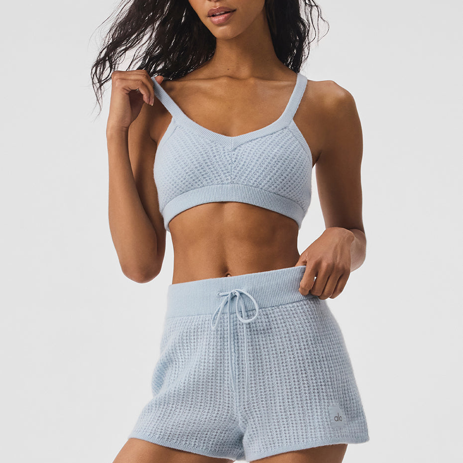 Cashmere Plush Waffle V-Neck Bra - Crystal Blue