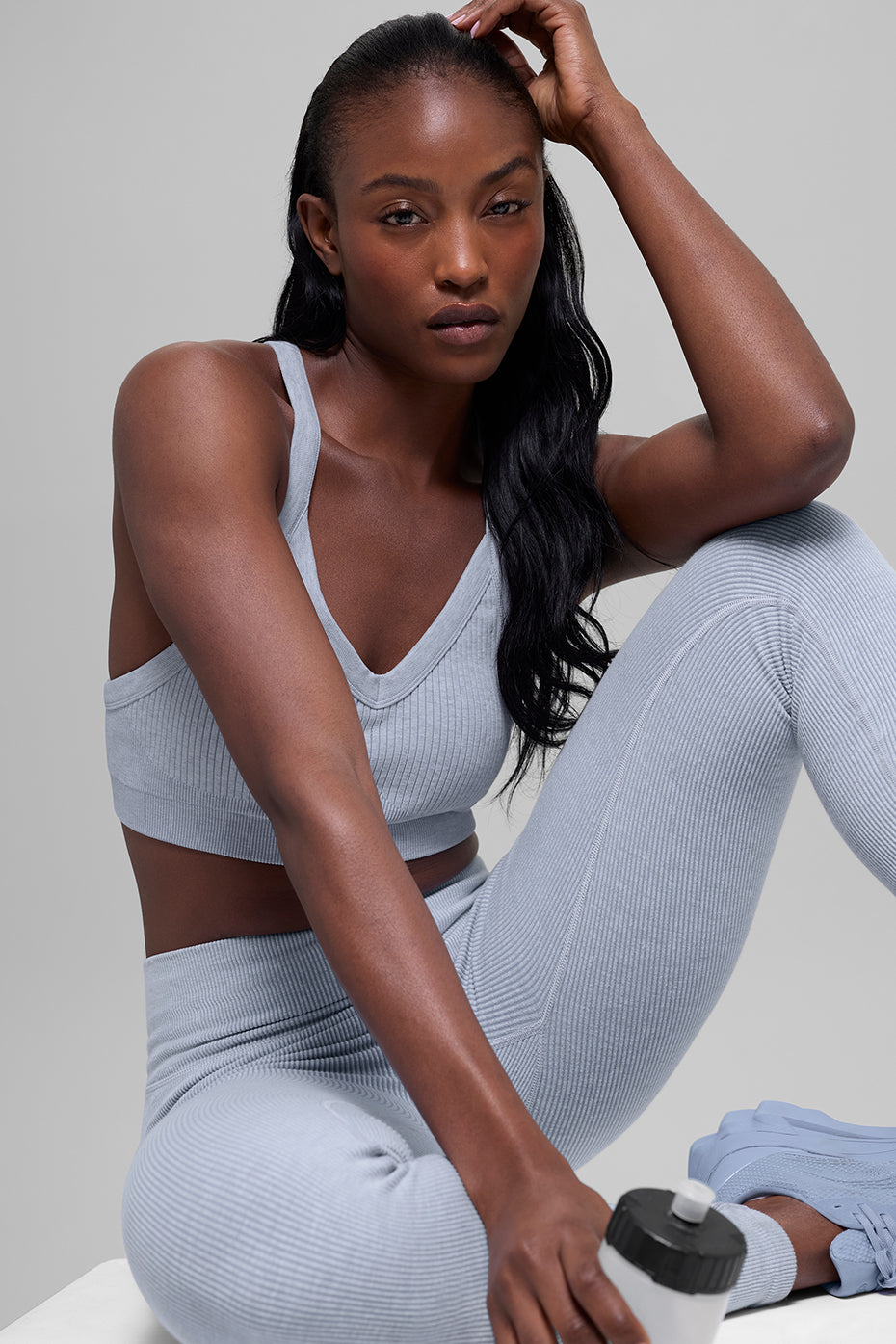 Seamless Two Tone Rib Bra - Winter Frost Heather