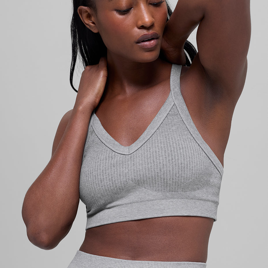 Seamless Two Tone Rib Bra - Light Misty Grey Heather