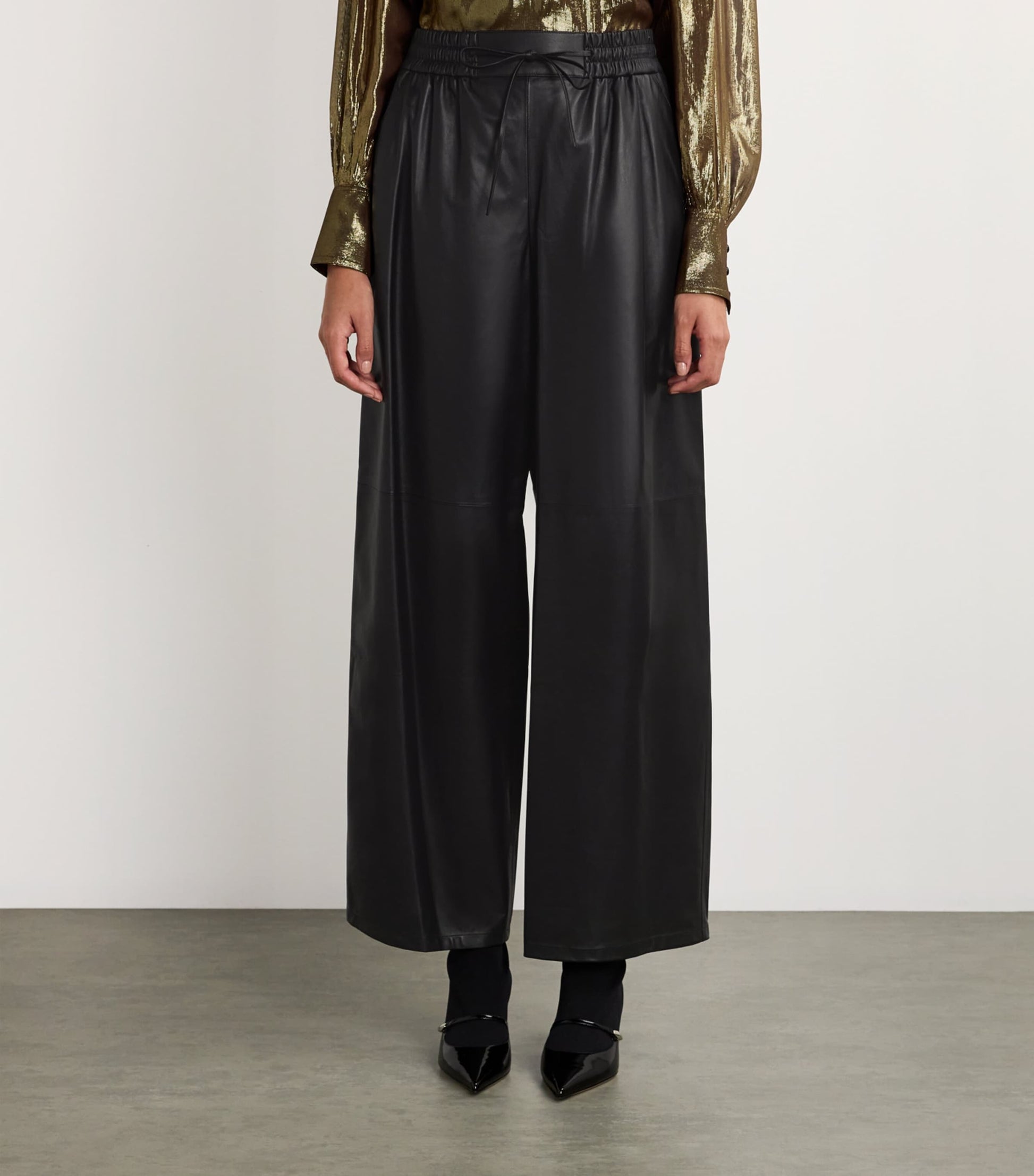 Yves Salomon Black Lambskin Wide-Leg Trousers