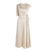 Erdem Gold Satin Cady Embellished Draped Midi Dress