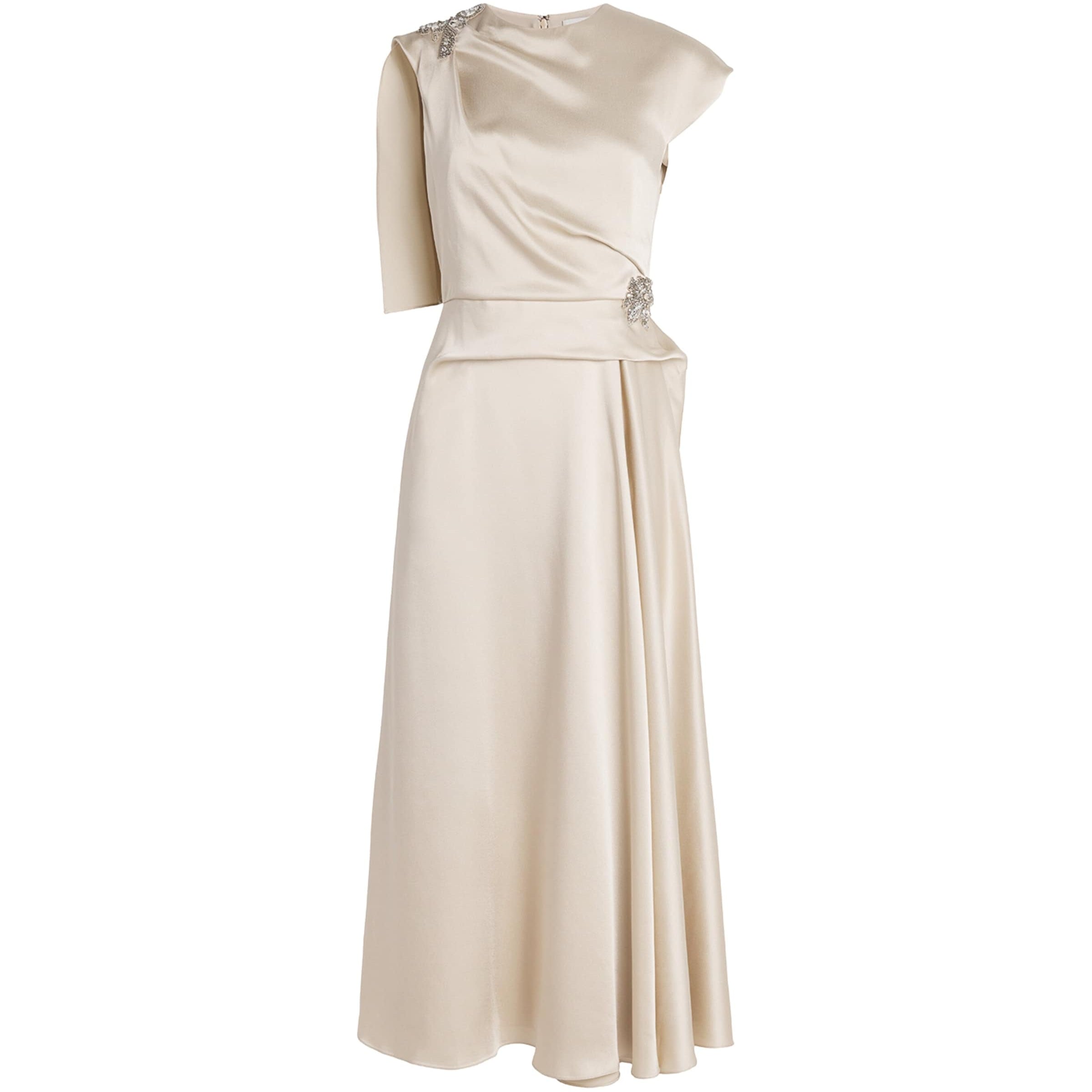Erdem Gold Satin Cady Embellished Draped Midi Dress