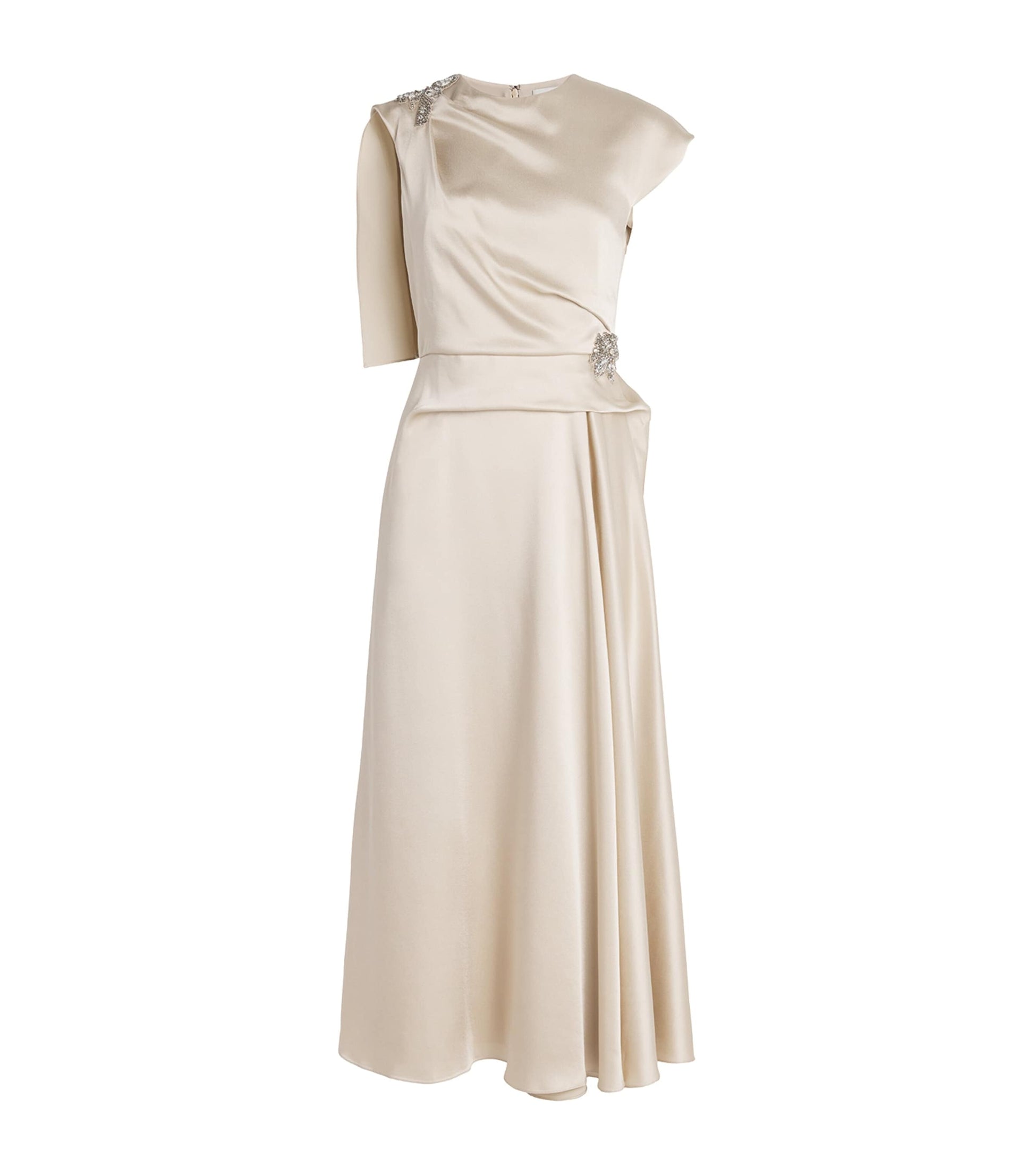 Erdem Gold Satin Cady Embellished Draped Midi Dress
