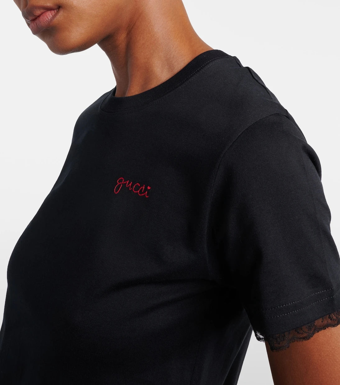 Gucci - Camiseta de jersey de algodón bordada con encaje