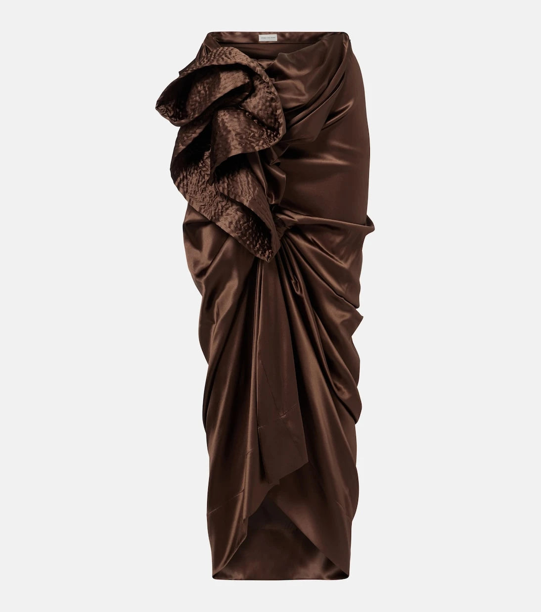 Dries Van Noten - Draped silk-blend satin midi skirt