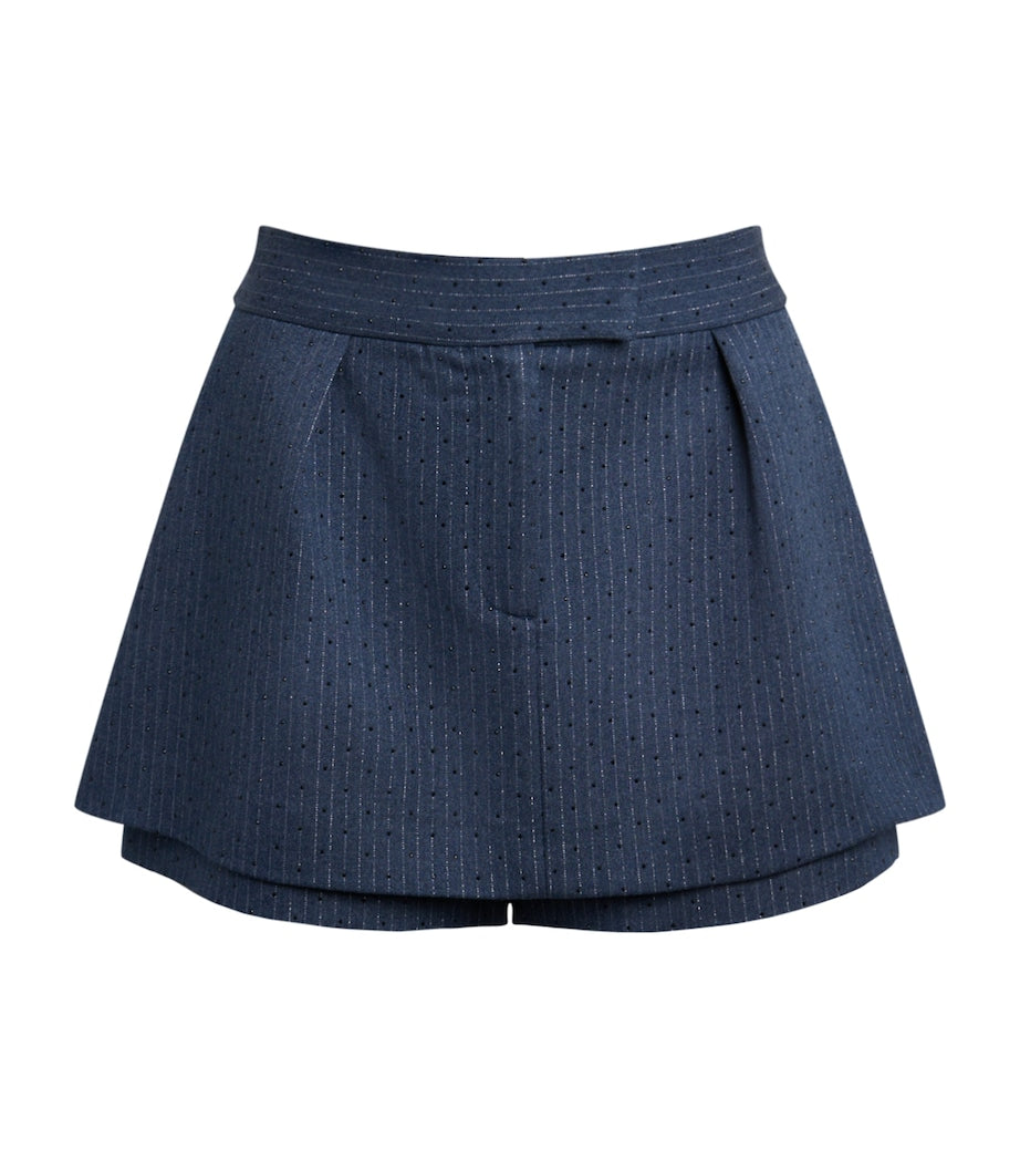 Blue Stripe Rhinestone-Embellished Shorts