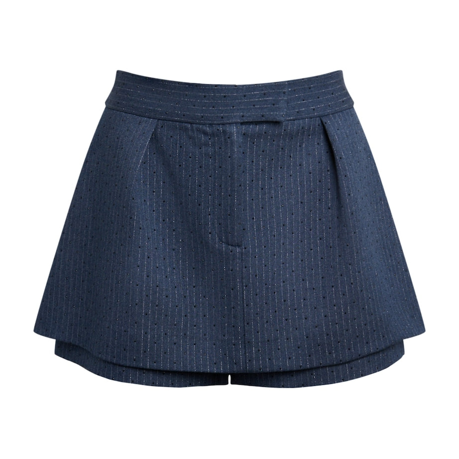 Blue Stripe Rhinestone-Embellished Shorts